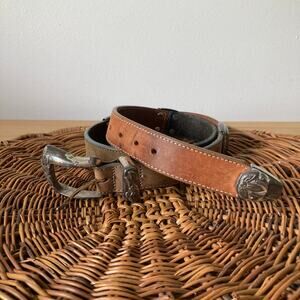Vintage Brighton 1993 Two Toned Leather Belt Silver Toned Western
